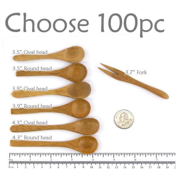 Small Solid Bamboo Forks or spoons - Pick and Choose 100pc 