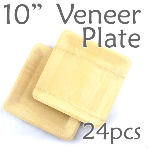 Disposable Bamboo 10" Veneer Plate- Square- 24pc