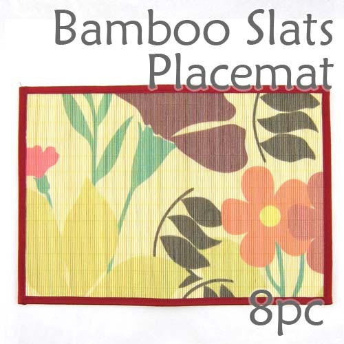 Bamboo Placemat - Red Floral Imprint - 8pc