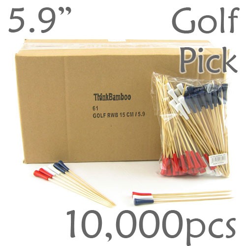 Golf Tee Picks 5.9 Long - Red, White Blue Assortment - Case of 10,000 pc