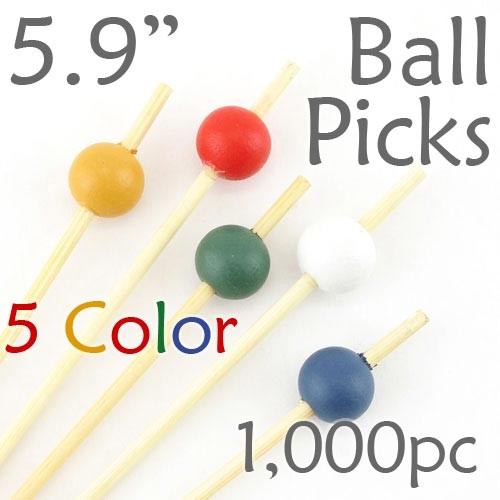 Ball Picks  5.9 Long - 5 Color Assortment - Box of 1000 pc