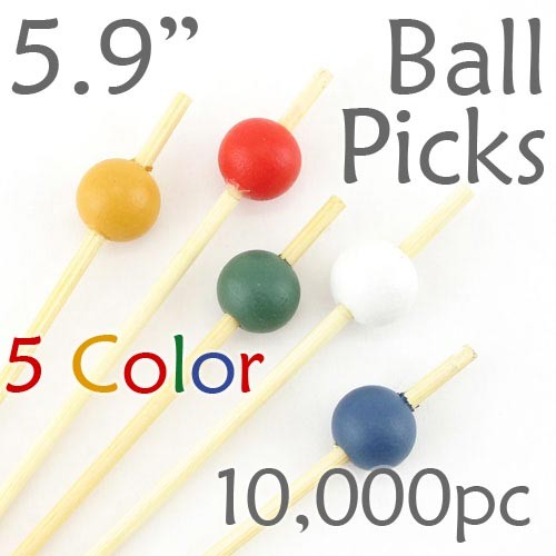 Ball Picks  5.9 Long - 5 Color Assortment - Case of 10,000 pc