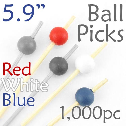 Ball Picks  5.9 Long - Red White and Blue - Box of 1000 pc