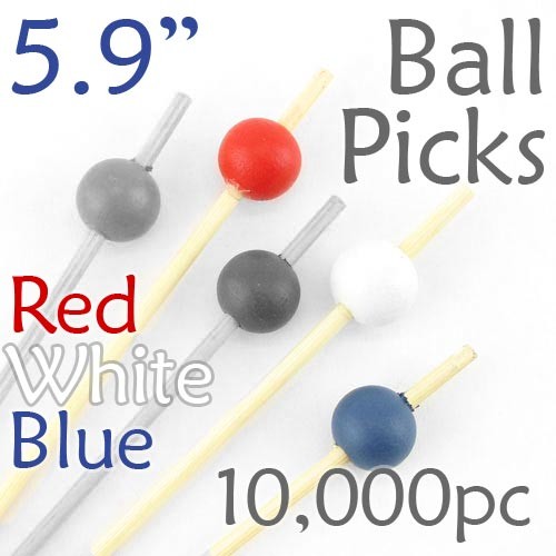 Ball Picks  5.9 Long - Red White and Blue - Case of 10,000 pc
