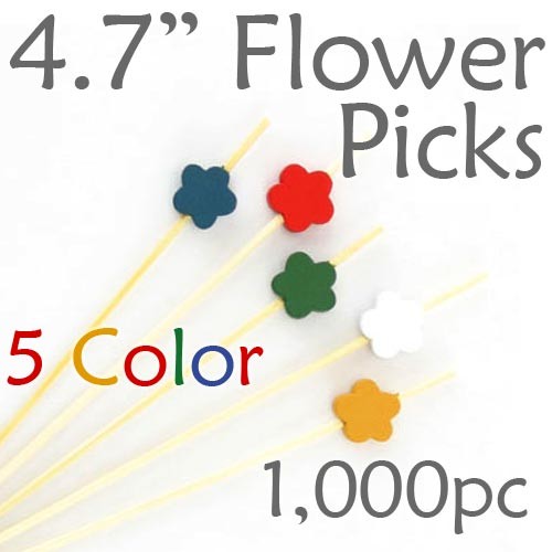 Flower Picks  4.7 Long - 5 Color Assortment - Box of 1000 pc