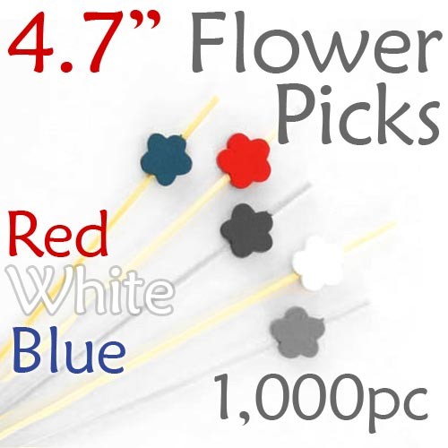 Flower Picks  4.7 Long - Red White and Blue - Box of 1000 pc