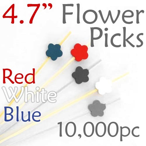Flower Picks  4.7 Long - Red White and Blue - Case of 10,000 pc