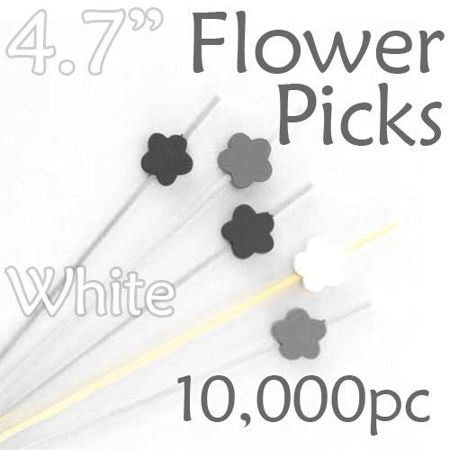 Flower Picks  4.7 Long - White - Case of 10,000 pc