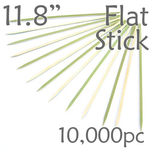 Bamboo Flat Stick Skewers 11.8 - Green - Case of 10,000 Pieces