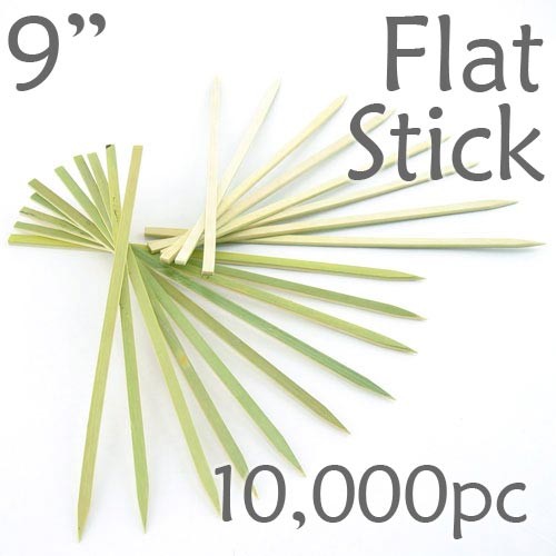 Bamboo Flat Stick Skewers 9.05 - Green - Case of 10,000 Pieces