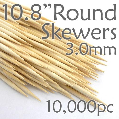 Bamboo Round Skewer 10.8 Long 3.0mm dia. Case of  of 10,000