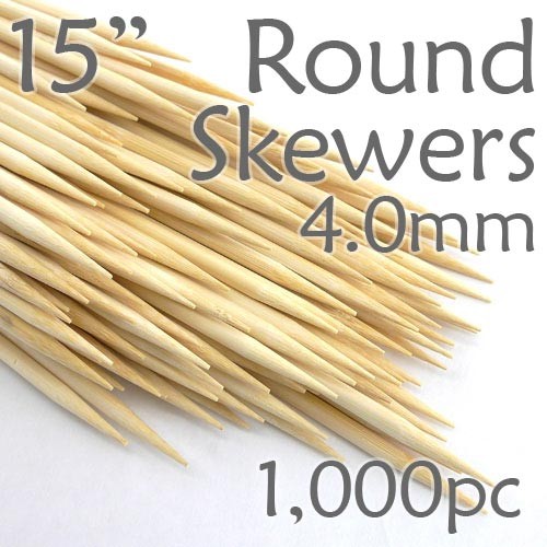 Extra Long Bamboo Round Skewer 15 Long 4.0mm dia. Box of 1000