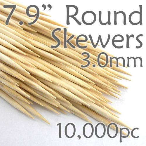 Bamboo Round Skewer 7.9 Long 3.0mm dia. Case of  of 10,000