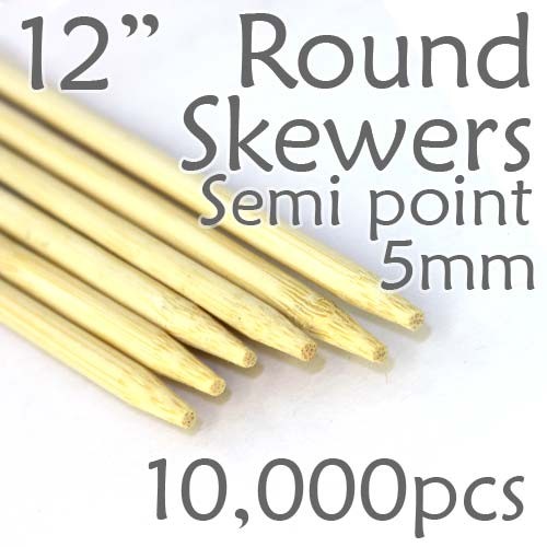 Semi Point Corn Dog Round Skewer 12" Long 5mm Dia. 10,000 pcs