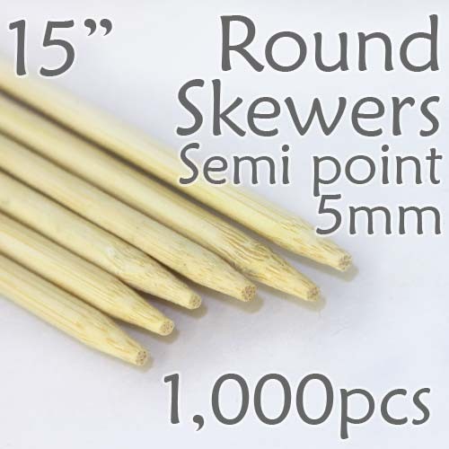 Semi Point Extra Long Round Skewer 15" Long 5.0mm dia. 1000 pcs. for making Spiral Potatoes