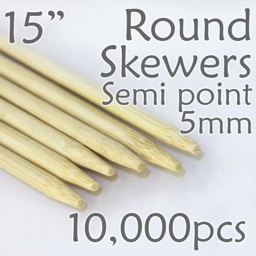 Semi Point Extra Long Round Skewer 15" Long 5.0mm dia. 10,000 pcs. for making Spiral Potatoes