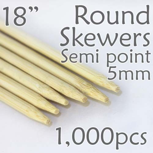 Semi Point Extra Long Round Skewer 18" Long 5.0mm dia. 1000 pcs. for making Spiral Potatoes