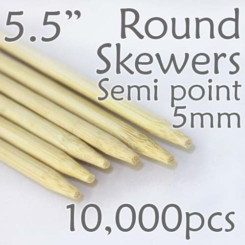 Semi Point Corn Dog Round Skewer 5.5" Long 5mm Dia. 10,000 pcs
