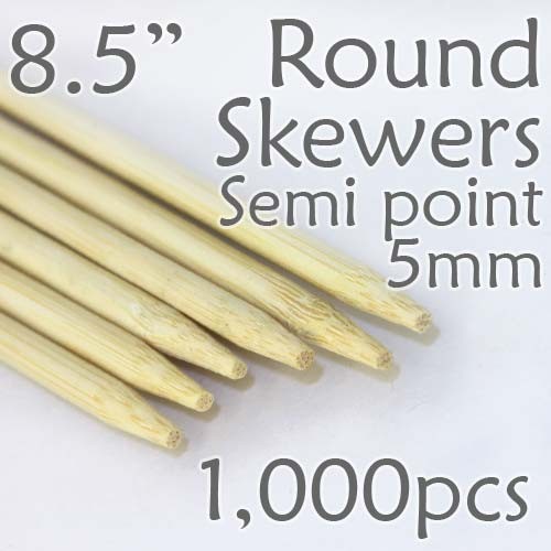 Semi Point Corn Dog Round Skewer 8.5" Long 5mm Dia. 1000 pcs