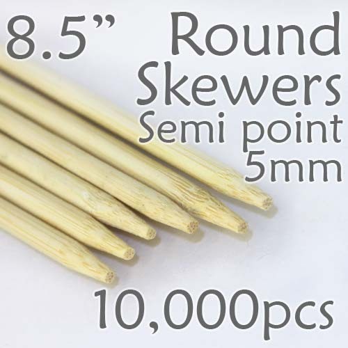 Semi Point Corn Dog Round Skewer 8.5" Long 5mm Dia. 10,000 pcs