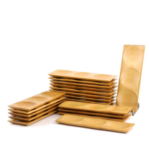 Multicompartment  Indented Small Solid Bamboo Dishes 2 3/8" x 7" 
