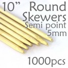 Semi Point Corn Dog Round Skewer 10" Long 5mm Dia. 1000 pcs