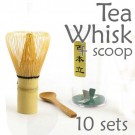 Tea Whisk and Scoop for Preparing Macha (Green Tea Chasen) - 10 Sets
