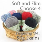 Mix and Match 4 Skeins- Soft and Slim Bamboo Yarn - Fingering Wt - 4 x 50g